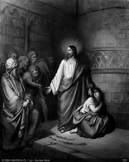Grafiki Gustawa Dor do Biblii Jakuba Wujka - 203 Jezus przebacza grzesznicy Ś. Jan 8,11.jpg