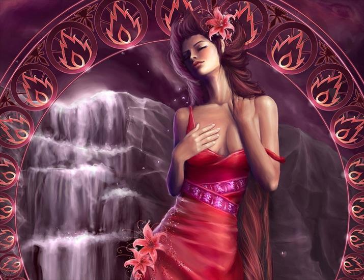 Kobiety fantasy - kobieta_kwiaty_wodospad.jpg