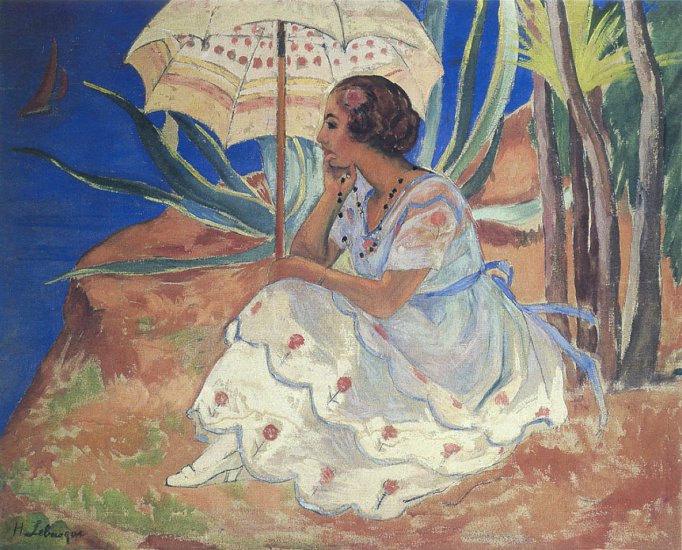 Henri Lebasque - Young woman with Umbrella at St Maxime, 1918.jpeg