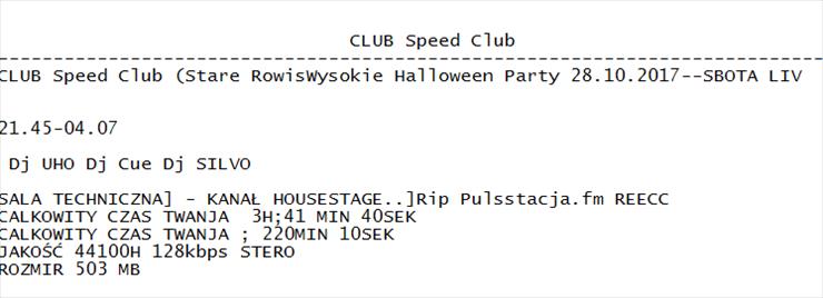 CLUB Speed Club Stare RowisWysokie Halloween Party 28.10.2017--SBOTA LIVDj UHO Dj Cue Dj SILVO - OPJS 1.png