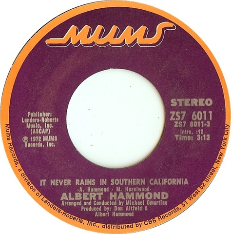 Albert Hammond - It Never Rains In Southern California 1972 VINYL 24-96 Original US 7 inch - cover.jpg