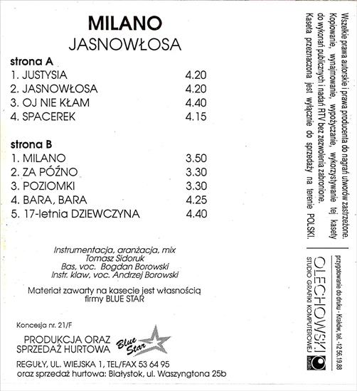 1993 Jasnowłosa - 0.3 Milano - Jasnowłosa Okładka Tył Blue Star MC.jpg