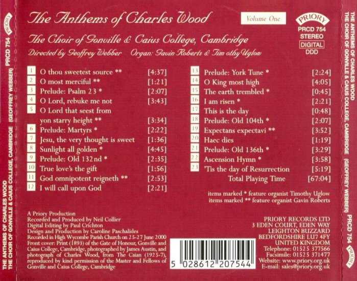 Wood - The anthems of Wood Choir of Gonville  Caius College, Vol. 1 - Charles Wood Vol. 1 back.jpg