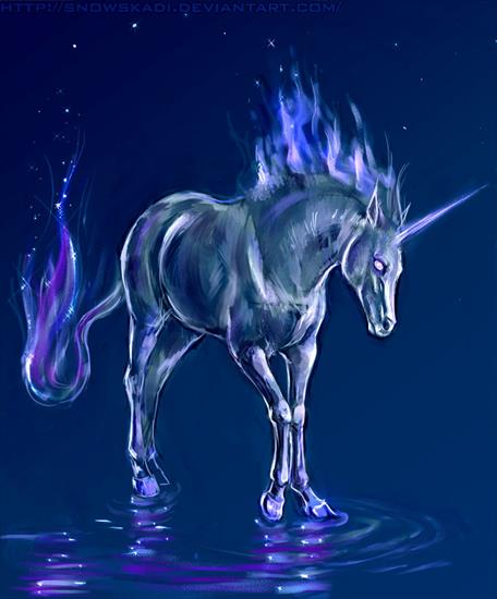 jednorożce, pegazy i inne magiczne konie - Blue_Fire_by_SnowSkadi.jpg