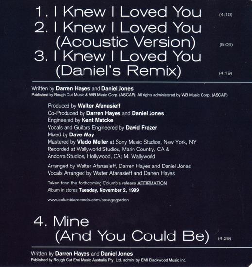1999 - I Knew I Loved You - AllCDCovers_savage_garden_i_knew_i_loved_you_1999_retail_cd-back.jpg